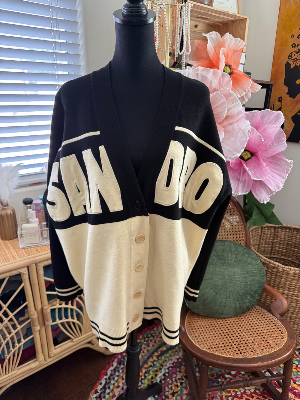 Sandro Benidorm Colorblock Varsity Graphic Logo Cardigan
